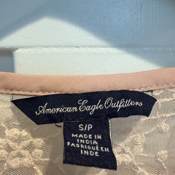 American Eagle Top Small Primrose Pink Lace Peplum Sheer Mesh Fairy Coquette - Picture 2 of 14